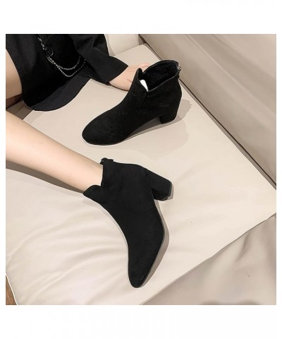 Womens Heel Ankle Boots Booties Autumn and Winter Tassel Boots Women Suede Pointed Short Boots Thick Heel Women Fashion Boots...