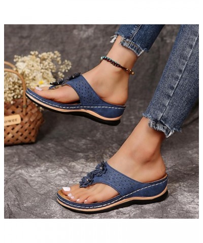 Women's Casual Ankle Strap Buckle Sandal Summer Fashion Mules Sparkly Square Toe Mules Flats 17-htrns-blue-9 $11.95 Slippers