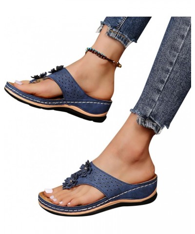 Women's Casual Ankle Strap Buckle Sandal Summer Fashion Mules Sparkly Square Toe Mules Flats 17-htrns-blue-9 $11.95 Slippers