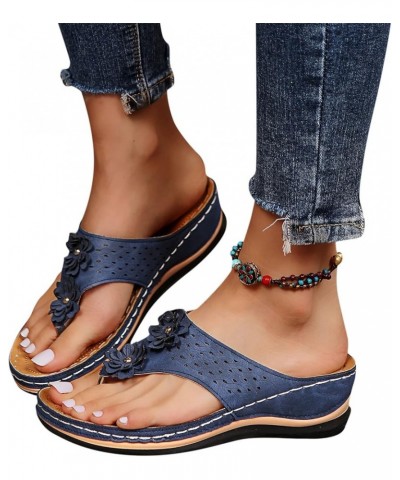 Women's Casual Ankle Strap Buckle Sandal Summer Fashion Mules Sparkly Square Toe Mules Flats 17-htrns-blue-9 $11.95 Slippers