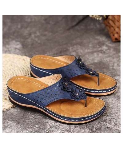 Women's Casual Ankle Strap Buckle Sandal Summer Fashion Mules Sparkly Square Toe Mules Flats 17-htrns-blue-9 $11.95 Slippers