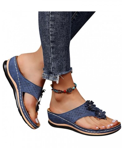 Women's Casual Ankle Strap Buckle Sandal Summer Fashion Mules Sparkly Square Toe Mules Flats 17-htrns-blue-9 $11.95 Slippers