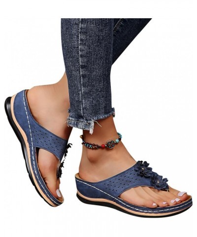 Women's Casual Ankle Strap Buckle Sandal Summer Fashion Mules Sparkly Square Toe Mules Flats 17-htrns-blue-9 $11.95 Slippers