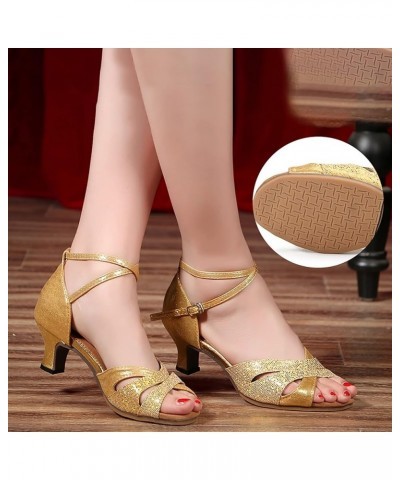 Latin Dance Shoes Women Low Heels Tango Ballroom Shoes Heeled Sandals For Women Dressy Summer Dance Practice Flat Shoe Gold-f...