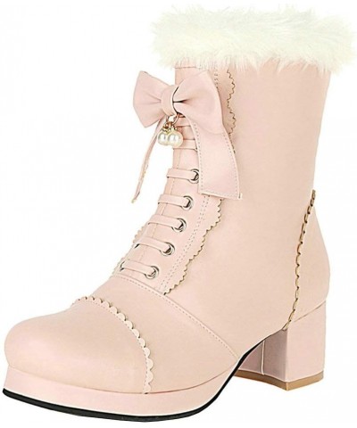 Women Cute Lolita Platform Ankle Boots Chunky Heel Lace Up Booties Rockabilly Shoes with Zipper Pink $28.39 Boots