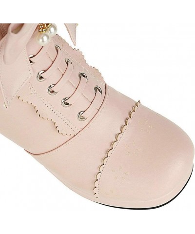 Women Cute Lolita Platform Ankle Boots Chunky Heel Lace Up Booties Rockabilly Shoes with Zipper Pink $28.39 Boots