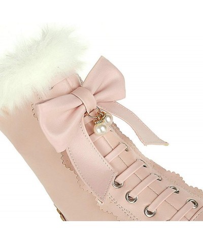 Women Cute Lolita Platform Ankle Boots Chunky Heel Lace Up Booties Rockabilly Shoes with Zipper Pink $28.39 Boots