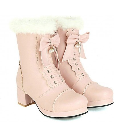 Women Cute Lolita Platform Ankle Boots Chunky Heel Lace Up Booties Rockabilly Shoes with Zipper Pink $28.39 Boots