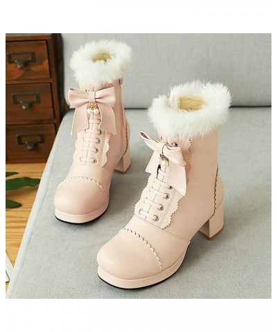 Women Cute Lolita Platform Ankle Boots Chunky Heel Lace Up Booties Rockabilly Shoes with Zipper Pink $28.39 Boots