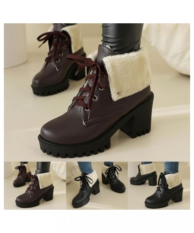 Women's Ankle Boots Slip On Platform Boots,Platform Boots for Women Heeled Combat Boots Chunky Heel Booties Round Toe Lace Up...