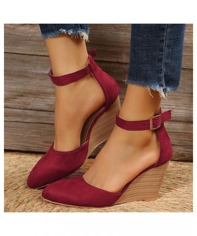 Wedge Slides for Women Open Toe Ankle Strap Espadrille Block Heel Casual Sandal Beach Slides Shoes 131-hyems-f-wine $10.79 Sa...