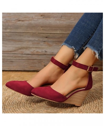 Wedge Slides for Women Open Toe Ankle Strap Espadrille Block Heel Casual Sandal Beach Slides Shoes 131-hyems-f-wine $10.79 Sa...