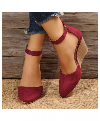 Wedge Slides for Women Open Toe Ankle Strap Espadrille Block Heel Casual Sandal Beach Slides Shoes 131-hyems-f-wine $10.79 Sa...