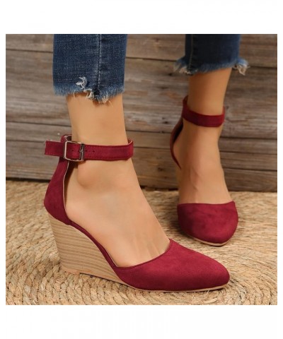 Wedge Slides for Women Open Toe Ankle Strap Espadrille Block Heel Casual Sandal Beach Slides Shoes 131-hyems-f-wine $10.79 Sa...