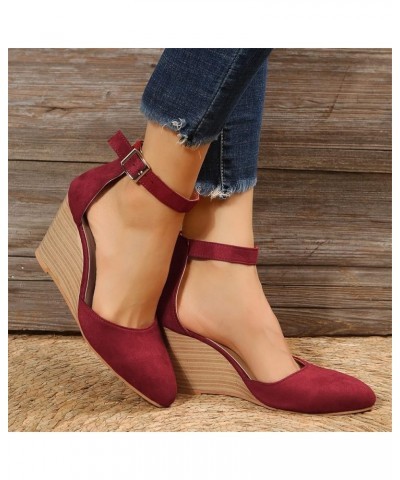 Wedge Slides for Women Open Toe Ankle Strap Espadrille Block Heel Casual Sandal Beach Slides Shoes 131-hyems-f-wine $10.79 Sa...