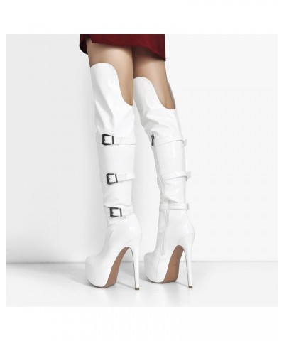 Women's Platform Lace Up Stiletto Zipper Up Over The Knee High Thigh High Boots for Women Fitted Boots White $42.63 Boots