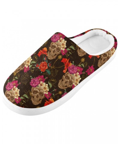 Vintage Skull Flower Slippers for Women and Men Fuzzy House Slippers Cozy Warm Nonslip Slippers $13.53 Slippers