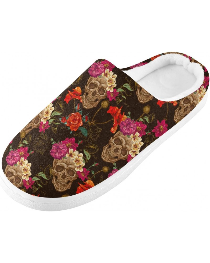 Vintage Skull Flower Slippers for Women and Men Fuzzy House Slippers Cozy Warm Nonslip Slippers $13.53 Slippers