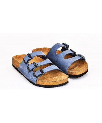 Genuine Nubuck Leather Orthopedic Women's Sandals - Slip on Slide Sandals for women with Adjustable Buckle Straps 14MS-016 Bl...