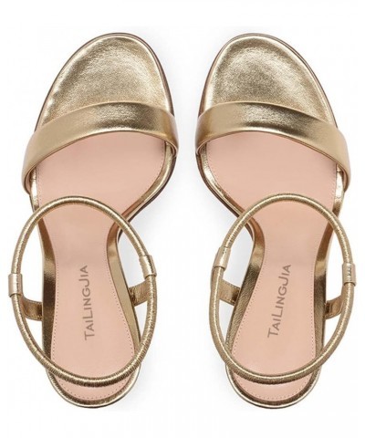 Round Head Thick high-Heeled Sandals 43 Gold $31.86 Sandals