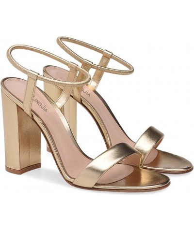 Round Head Thick high-Heeled Sandals 43 Gold $31.86 Sandals