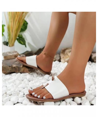 Breathable Open Toe Sandals for Women Dressy Ladies Summer Solid Color Leather Clamping Toe Flat Bottom Beach Slippers (White...