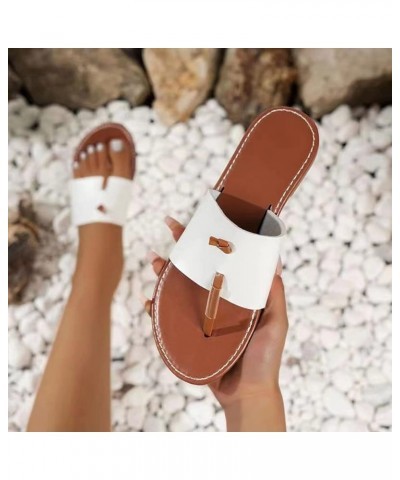 Breathable Open Toe Sandals for Women Dressy Ladies Summer Solid Color Leather Clamping Toe Flat Bottom Beach Slippers (White...