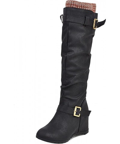 Women Classic Equestrian Slouch Knee High Boots Wedge Black 2 $31.89 Boots