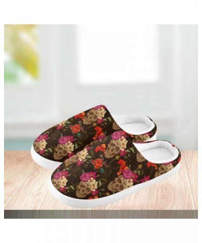 Vintage Skull Flower Slippers for Women and Men Fuzzy House Slippers Cozy Warm Nonslip Slippers $13.53 Slippers