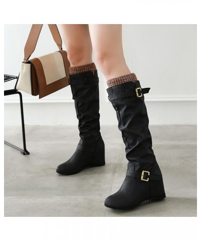 Women Classic Equestrian Slouch Knee High Boots Wedge Black 2 $31.89 Boots