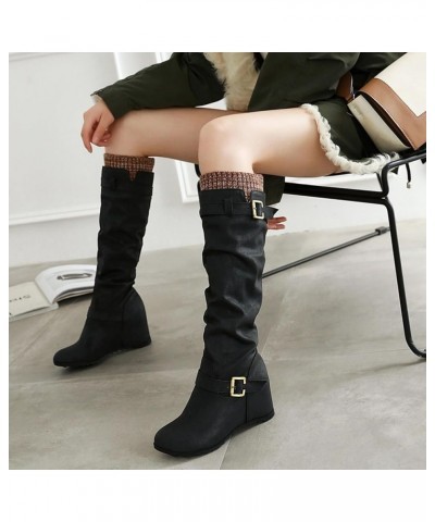 Women Classic Equestrian Slouch Knee High Boots Wedge Black 2 $31.89 Boots