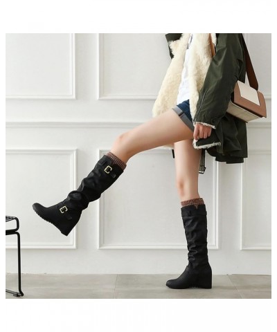 Women Classic Equestrian Slouch Knee High Boots Wedge Black 2 $31.89 Boots