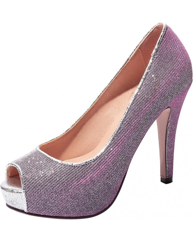 Women Stiletto Pumps, High Heel Pumps Round Toe Slip On Evening Shoes with Platform Sequins Elegant, Size 3.5-10 Purple-3 $27...