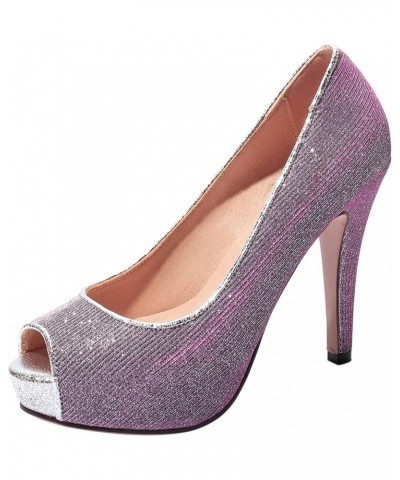 Women Stiletto Pumps, High Heel Pumps Round Toe Slip On Evening Shoes with Platform Sequins Elegant, Size 3.5-10 Purple-3 $27...