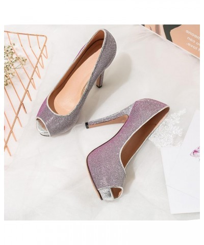 Women Stiletto Pumps, High Heel Pumps Round Toe Slip On Evening Shoes with Platform Sequins Elegant, Size 3.5-10 Purple-3 $27...