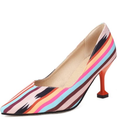 Women Slip On Strange Style Mid Heel Shallow Pointed Toe Pumps Rainbow $21.69 Pumps