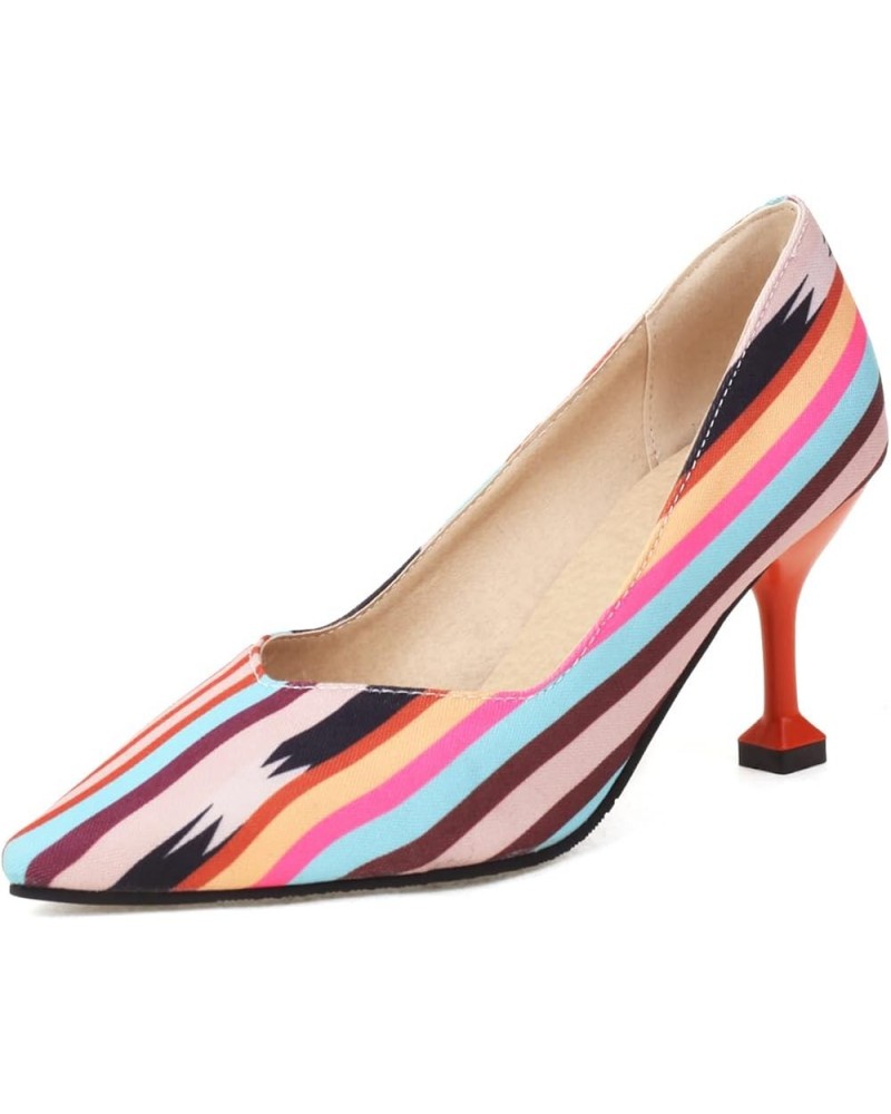 Women Slip On Strange Style Mid Heel Shallow Pointed Toe Pumps Rainbow $21.69 Pumps