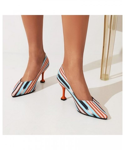 Women Slip On Strange Style Mid Heel Shallow Pointed Toe Pumps Rainbow $21.69 Pumps