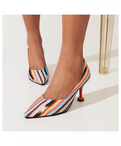 Women Slip On Strange Style Mid Heel Shallow Pointed Toe Pumps Rainbow $21.69 Pumps