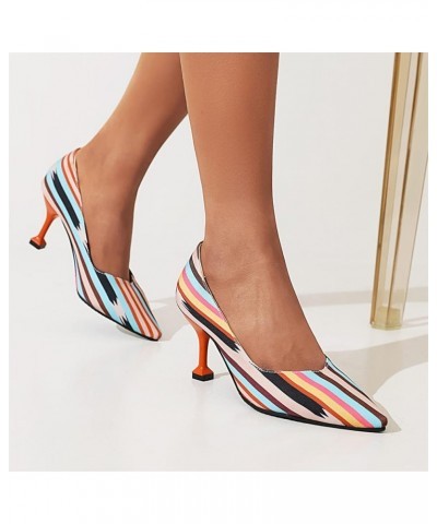 Women Slip On Strange Style Mid Heel Shallow Pointed Toe Pumps Rainbow $21.69 Pumps