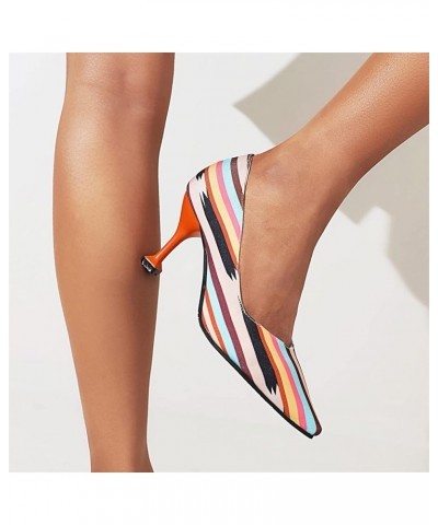 Women Slip On Strange Style Mid Heel Shallow Pointed Toe Pumps Rainbow $21.69 Pumps