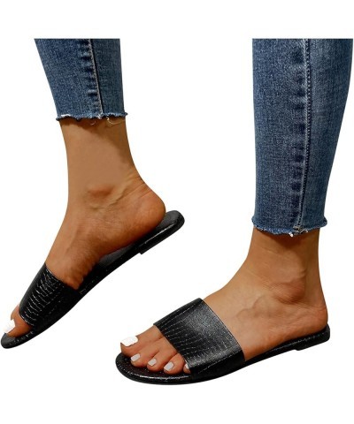 Women's Breathable Open Toe Slide Sandals Summer Retro Leather Beach Flat Sandals Women's Slip-On Walking Slippers (Black, 9....