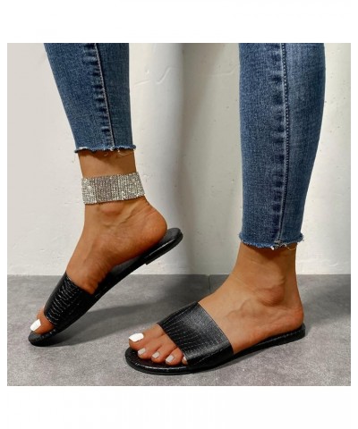 Women's Breathable Open Toe Slide Sandals Summer Retro Leather Beach Flat Sandals Women's Slip-On Walking Slippers (Black, 9....