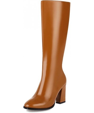 Casual Women Knee High Boots with High Block Heel Yellow $28.30 Boots