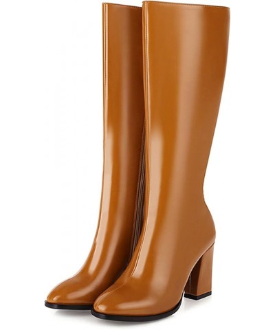 Casual Women Knee High Boots with High Block Heel Yellow $28.30 Boots