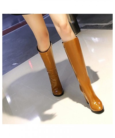 Casual Women Knee High Boots with High Block Heel Yellow $28.30 Boots