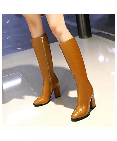 Casual Women Knee High Boots with High Block Heel Yellow $28.30 Boots