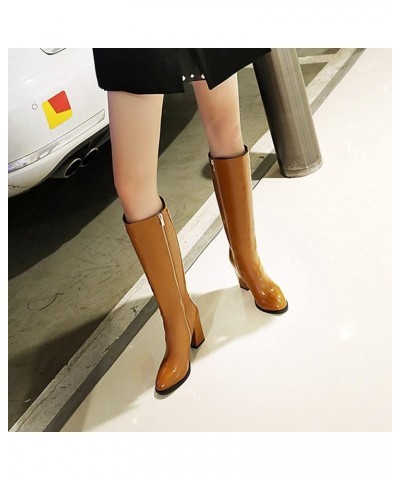 Casual Women Knee High Boots with High Block Heel Yellow $28.30 Boots