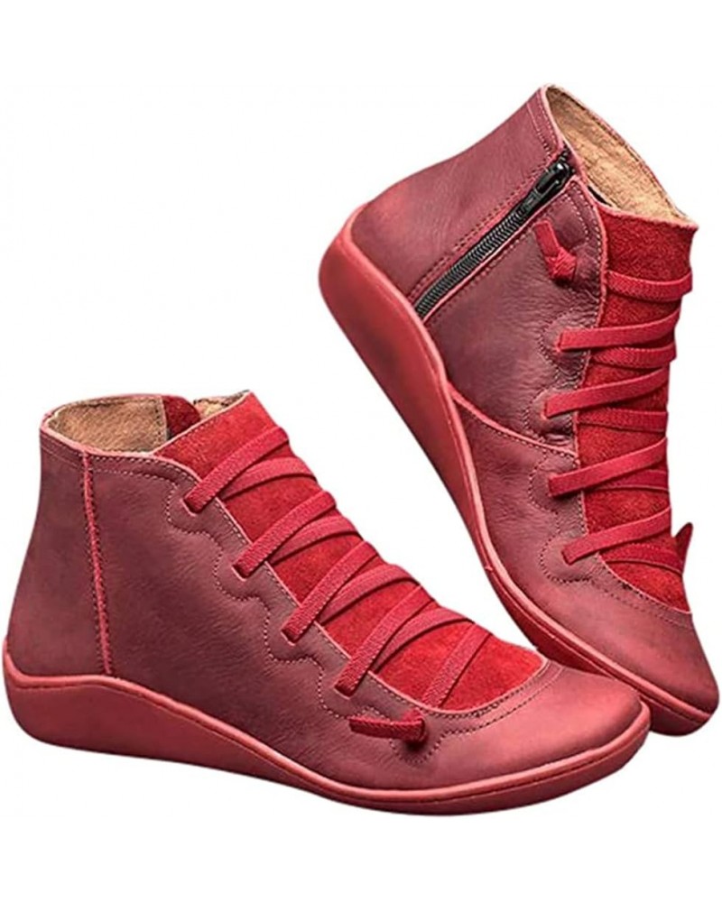 Boots For Women Ankle Booties Flat Comfortable Casual Dressy Western Elegant Wide Width Fashion Boot Pull-On U-red $16.79 Boots