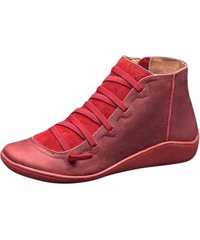 Boots For Women Ankle Booties Flat Comfortable Casual Dressy Western Elegant Wide Width Fashion Boot Pull-On U-red $16.79 Boots